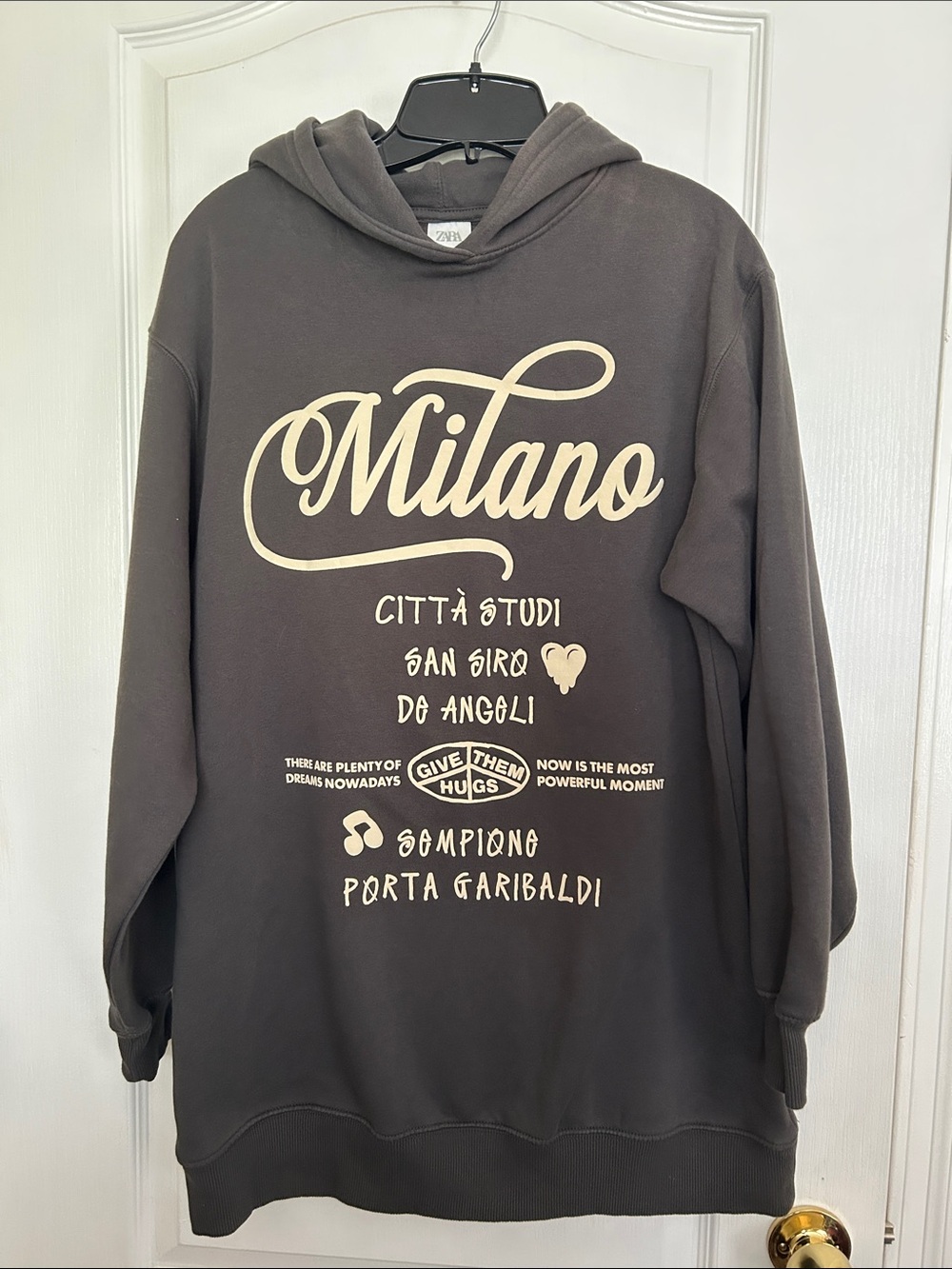 Girls Zara Milano Graphic Hooded Sweatshirt Dress/Tunic- Size 13/14. 21 PTP